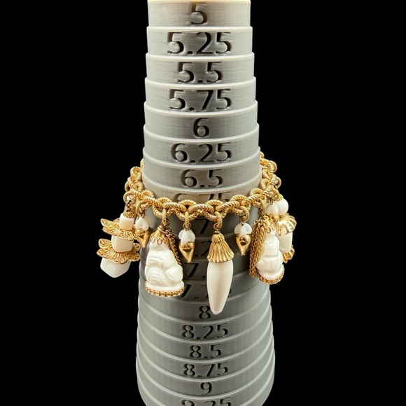 Vintage Napier Signed Asian Buddha Art Milk Glass Lantern Charm Bracelet MCM - Picture 14 of 14